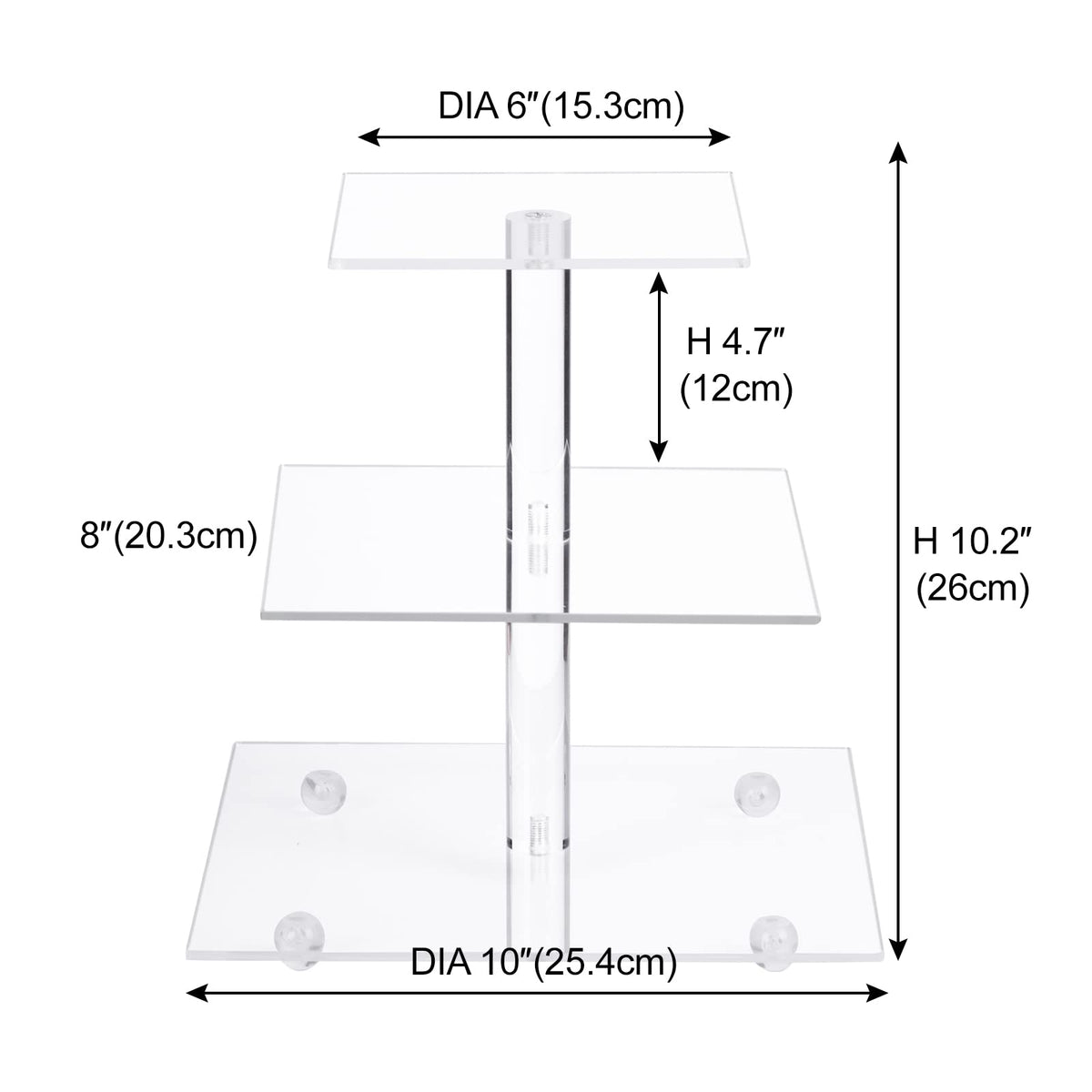 Boxalls Cupcake Stand, 3 Tier Square Acrylic Cupcake Display Stand Holder, Clear Dessert Pastry Tower for Wedding, Birthday, Theme Party, Baby Shower