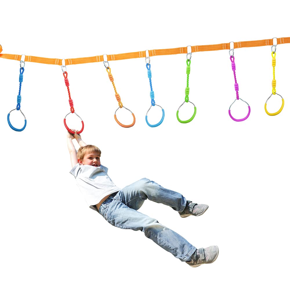 Swing Ninja Ring Indoor Outdoor Backyard PlaySet Fitness Gymnastic Training Equipment, 4 Pack Yellow Hanging Jungle Gym Fist Trapeze Monkey Bars Climbing Ring Ninja Warrior Obstacle Course Attachments