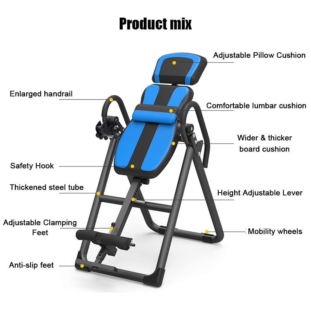MAgiLL Premium Inversion Table with Removable Head Pillow & Lumbar Support Pad, Heavy Duty - up to 330 lbs
