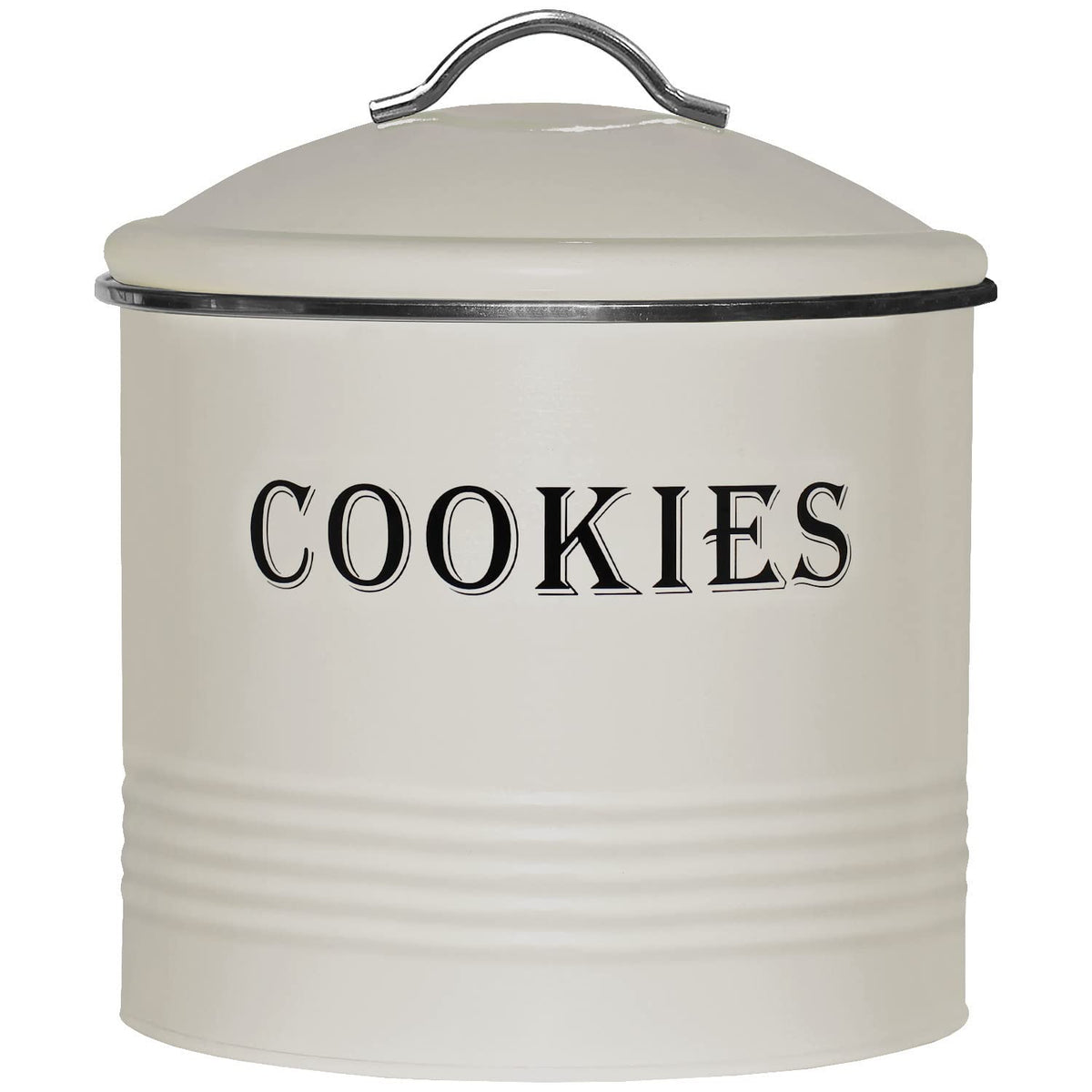 Blue Donuts Vintage Cookie Jar - Airtight Counter Cookie Container, Ivory Tin with Lid for Gift Giving, Large Capacity