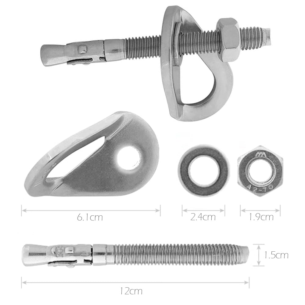 YERGOFE Climbing Holds Anchor Set - 6 PCS - Stainless Steel Bolt Hanger and Bolt Heavy Duty Climbing Holds Weight 2500KG for Indoor Outdoor Climb Train (12MM)