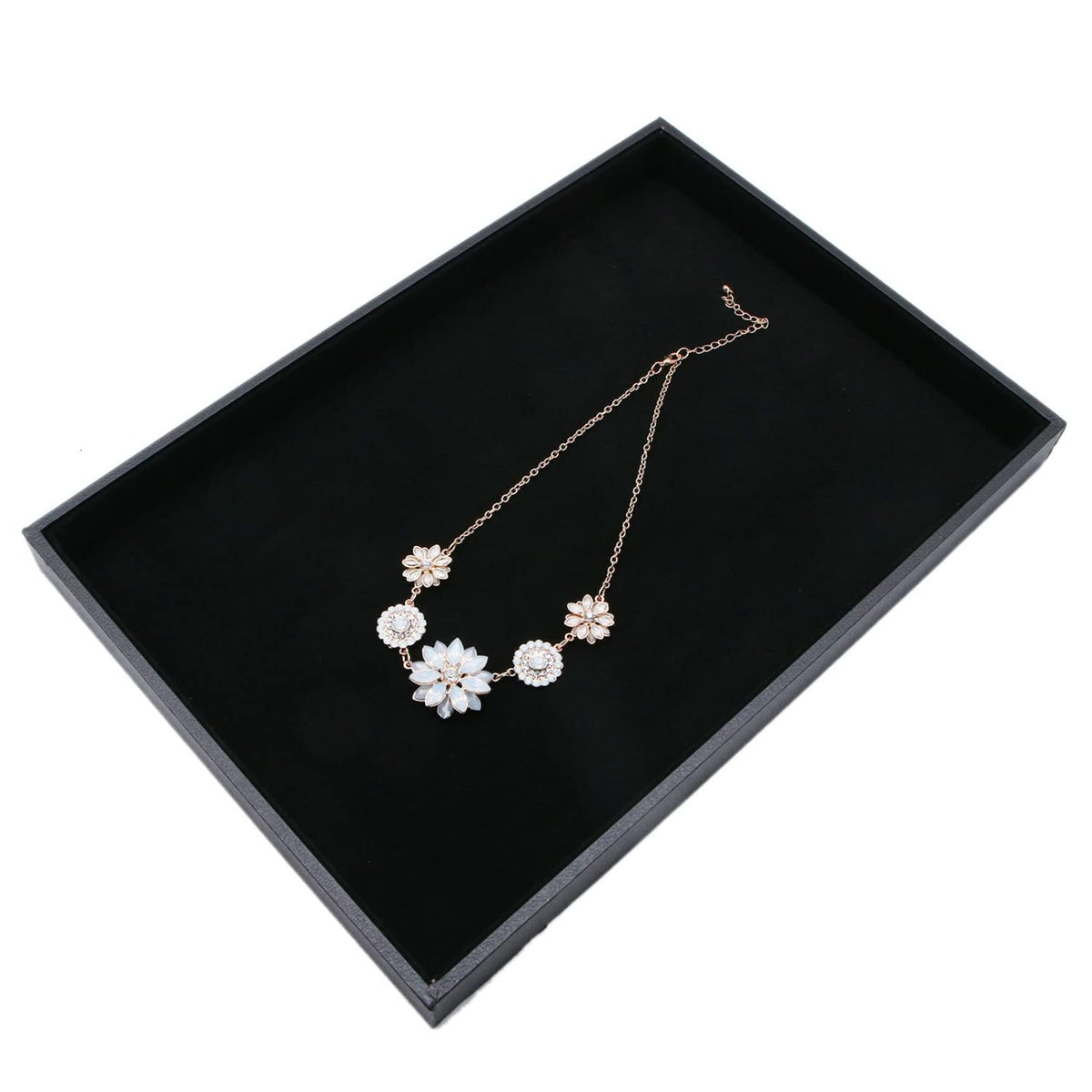 JETEHO Black Velvet Stackable Jewelry Tray Showcase Display Stackable Necklace Bracelet Ring Showcase Display Empty Plate (2 Pack)
