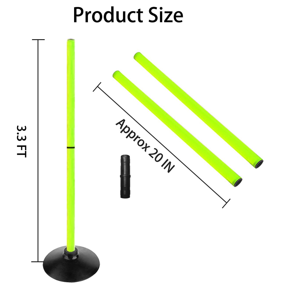 ASENVER Fluorescent Green Soccer Agility Poles Set Detachable Sports Trainning Speed Pole Slalom Poles with Rubber Base Sport Traning Equipment (Pack of 6, 3.3 FT)
