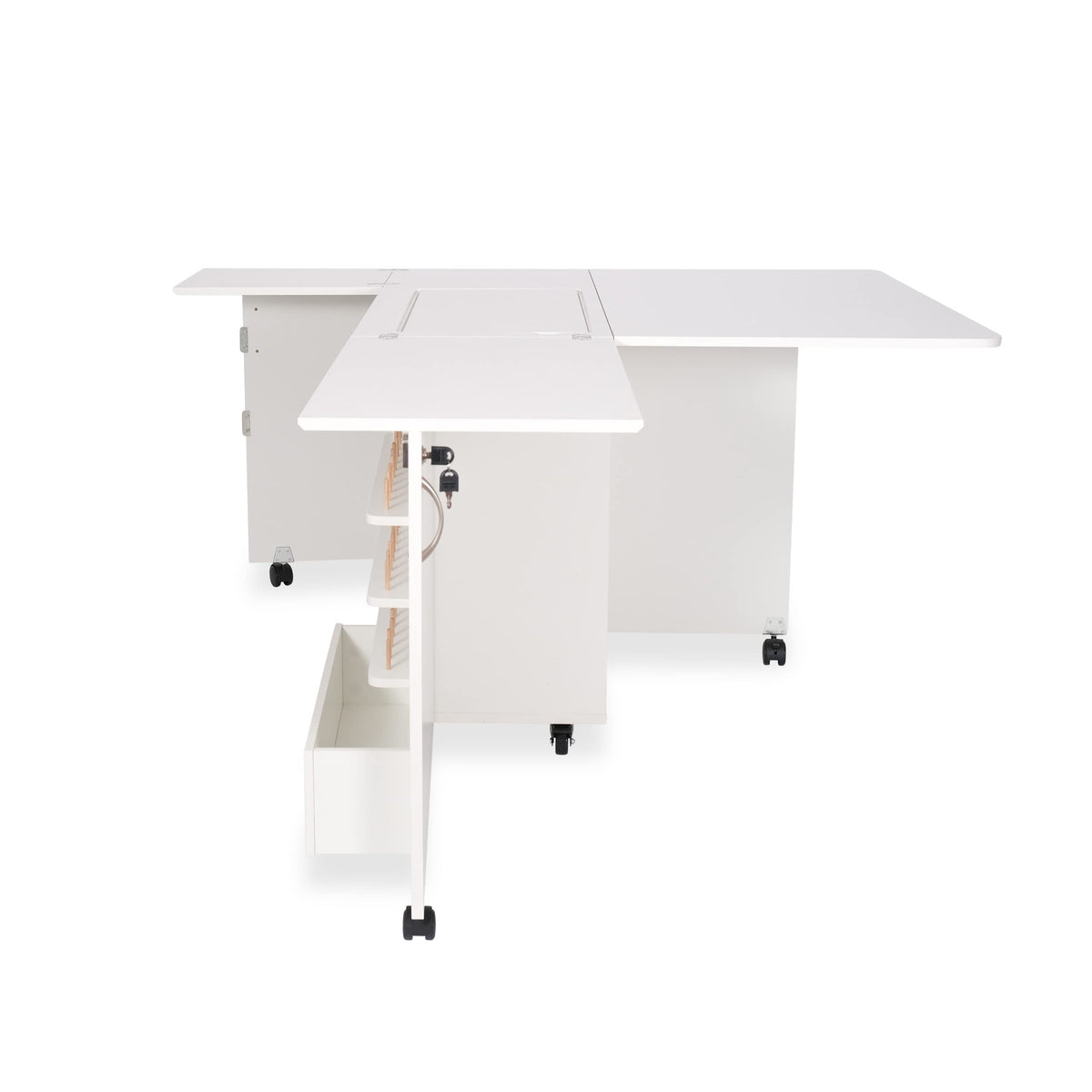 Arrow K8411 Wallaby Kangaroo Sewing, Cutting, Quilting, Crafting Cabinet and Table, Includes Storage and Airlift, Portable with Wheels White Ash Finish