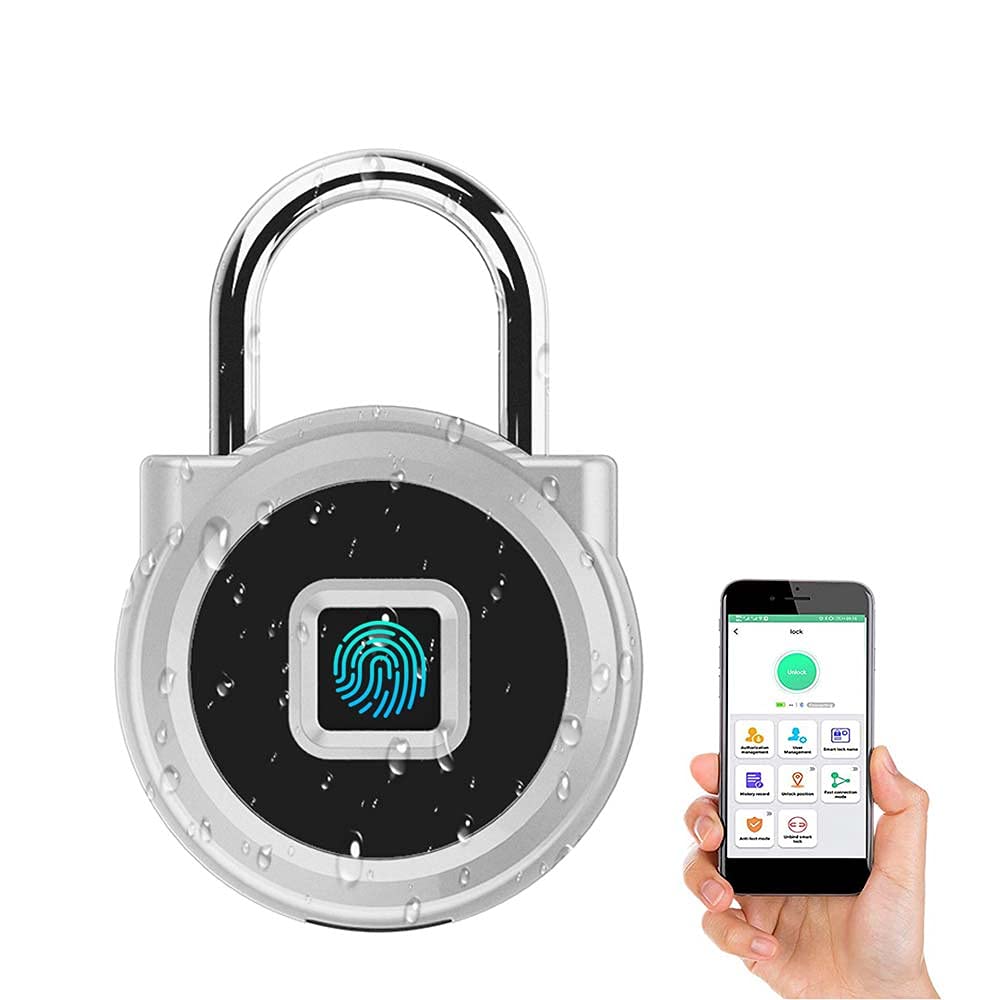 eLinkSmart Gym Locker Padlock with Fingerprint Remote Authorized Unlock Record - Waterproof Security Keyless Smart Lock for School Gym Locker Backpack Gun Case Field Box Silver Support iOS Watch