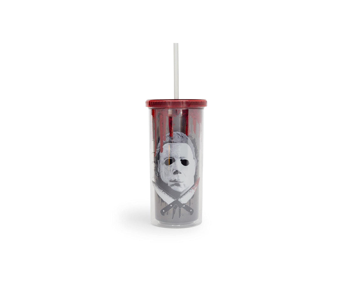 Halloween 2 Michael Myers Carnival Cup With Reusable Straw, Leakproof Lid | BPA-Free Plastic Tumbler, Tall Cold Cup | Novelty Drinkware For Home Kitchen | Holds 16 Ounces