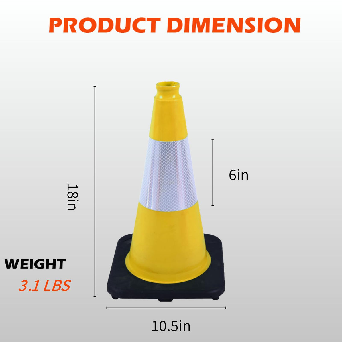 OranclUS 4 Pack 18 Inch Yellow PVC Safety Cones Black Base Stable, Perfect for Parking Practice, Driving School, Construction and Outdoor Sports (4, Yellow, 18 Inch)