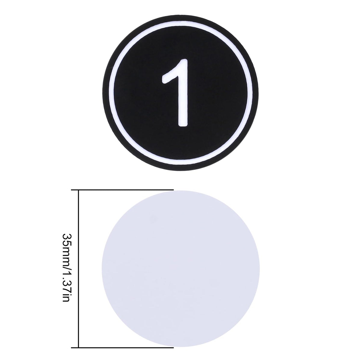 NumRealm 35mm ABS Plastic Round Table Numbers, Locker Cabinet Numbers Signage Tags Labels - Black 1 to 50
