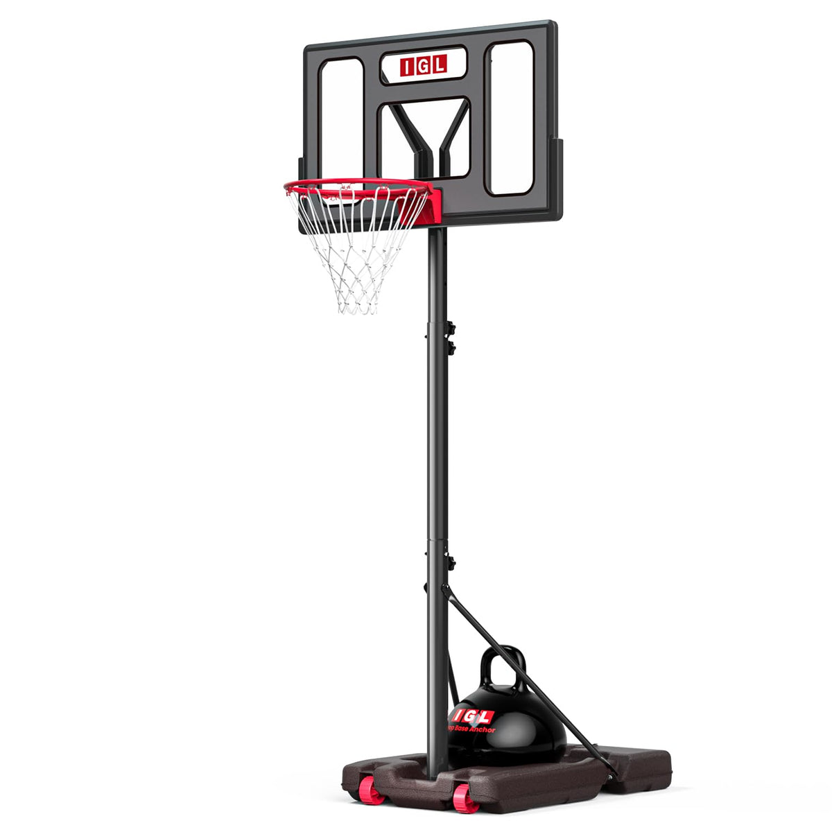 IGL Portable Basketball Hoop for Backyard, Driveway | 3-10ft Adjustable Height for Kids Teens & Adults | 40" Polycarbonate Backboard, Fillable Base for Stability & Easy Mobility on Wheels