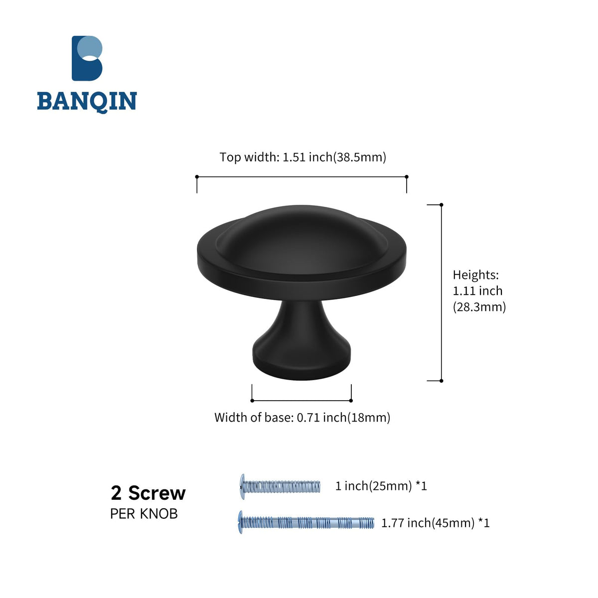 Banqin 10 Pack Cabinet Knobs Black Round Mushroom Hardware Cabinet Knob for Dresser Drawer Diameter 1-1/2 Inch