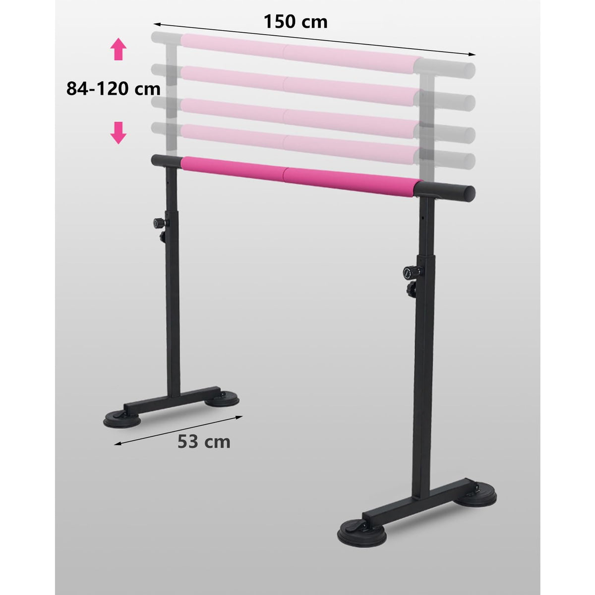 PAHION Ballet Barre Freestanding Portable Ballet Bar Length 1.5m Height Adjustable Yoga Dance Stretching Sticks Professional Mobile Ballet Pole with Slip-Resistant Rubber Feet