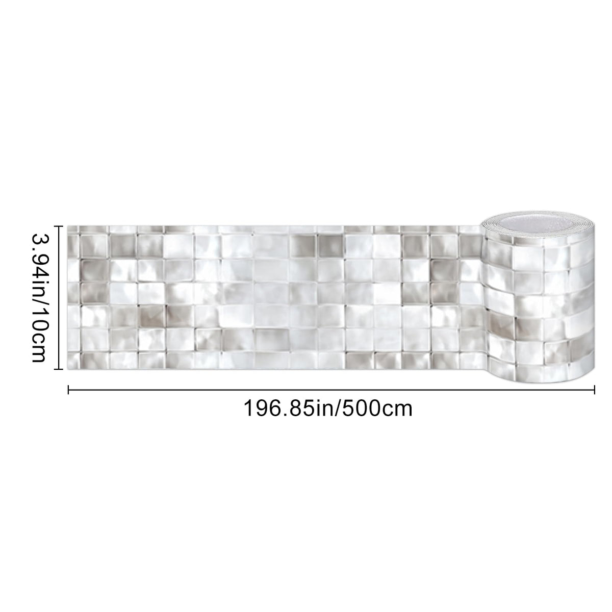 HOMETITUTE Wallpaper Border Peel and Stick Decorative Wall Trim Self Adhesive Mosaic Accent Strip for Bathroom Kitchen Mirror Frame Bedroom Living Room 4x196 Inch Silver Tile Effect Design