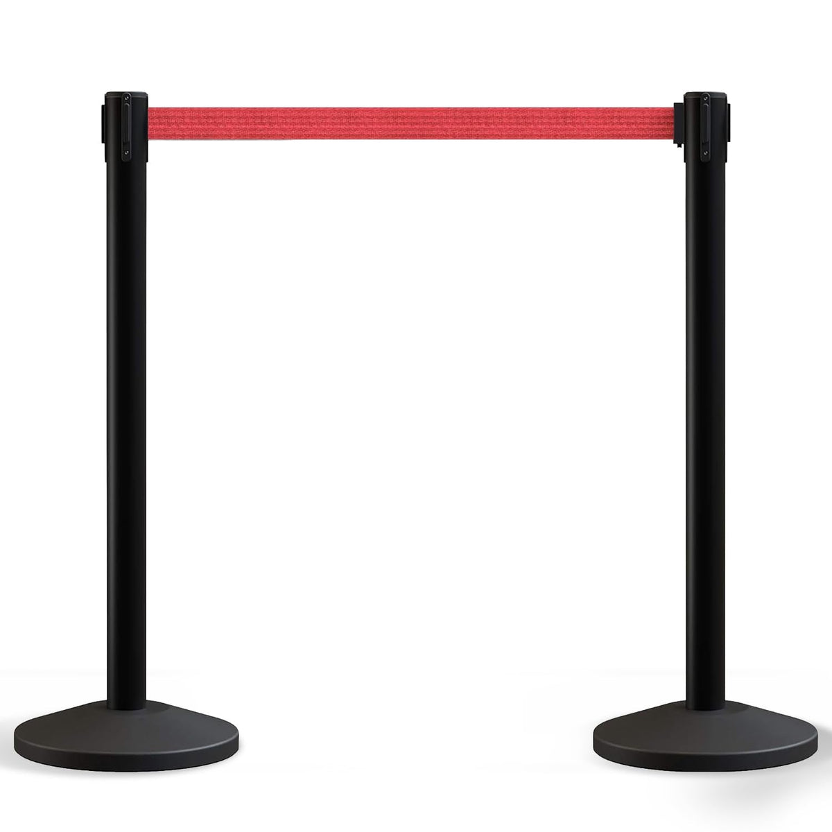 Crowd Control Warehouse Set of 2 Stanchion Retractable Belt Barriers, 11 Foot Red Belt Barrier with 40” Black Posts, Premium Crowd Control Barriers with Heavy Duty Concrete Base, CCW Series RBB-100