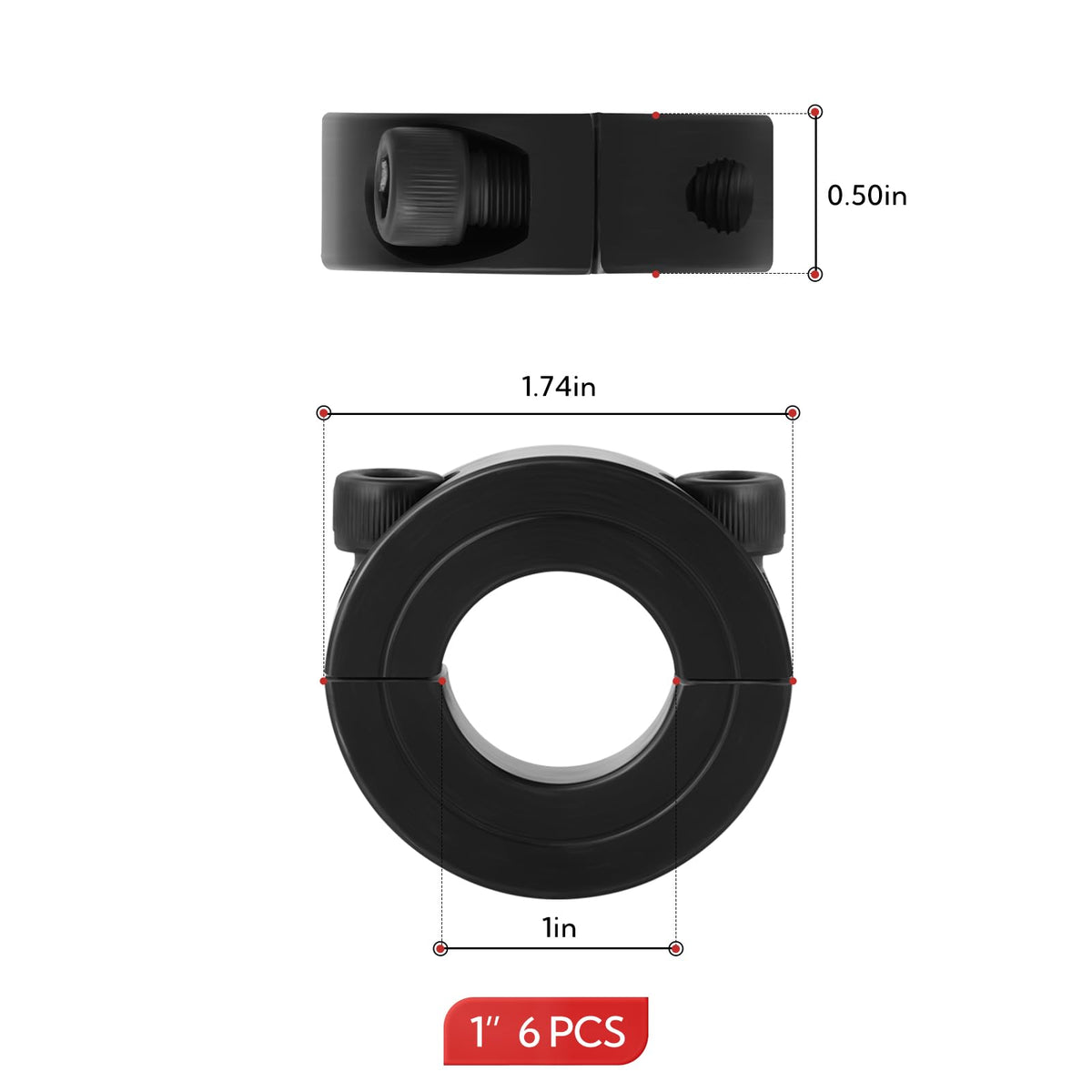 GAGIRA 6 Pcs 1" Split Collar, Split Collar Clamp, Clamp-on Shaft Collars, Shaft Fixing Ring with Screws and Wrench