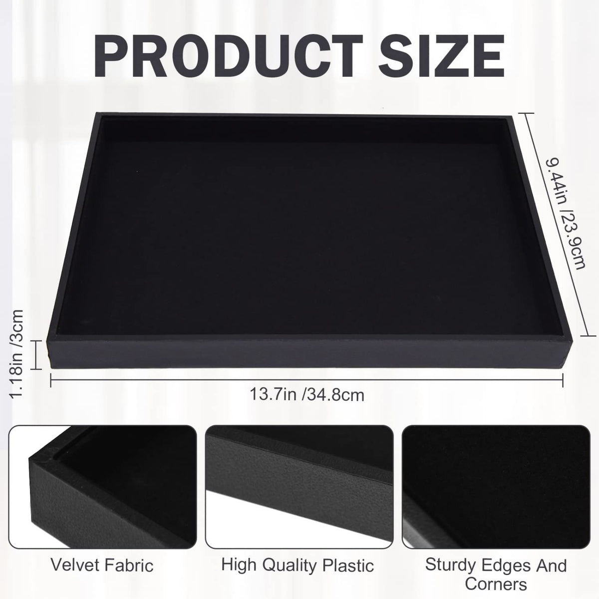 JETEHO Black Velvet Stackable Jewelry Tray Showcase Display Stackable Necklace Bracelet Ring Showcase Display Empty Plate (2 Pack)