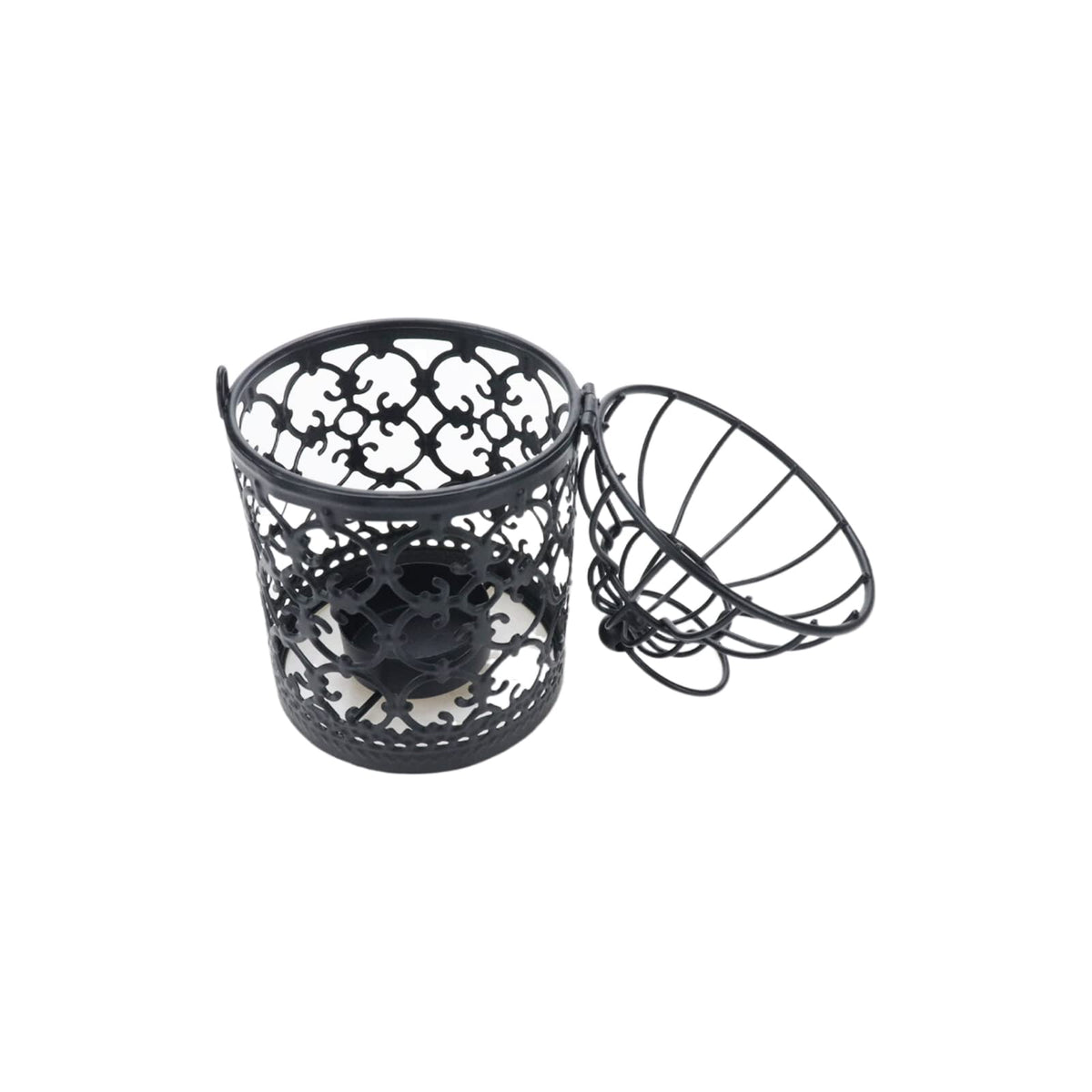 Pastlla 2Pcs Metal Tealight Holder, Hanging Birdcage Tealight Lantern Hollow Candle Holders for Wedding Gifts Home Dinner Party Christmas Decoration Black