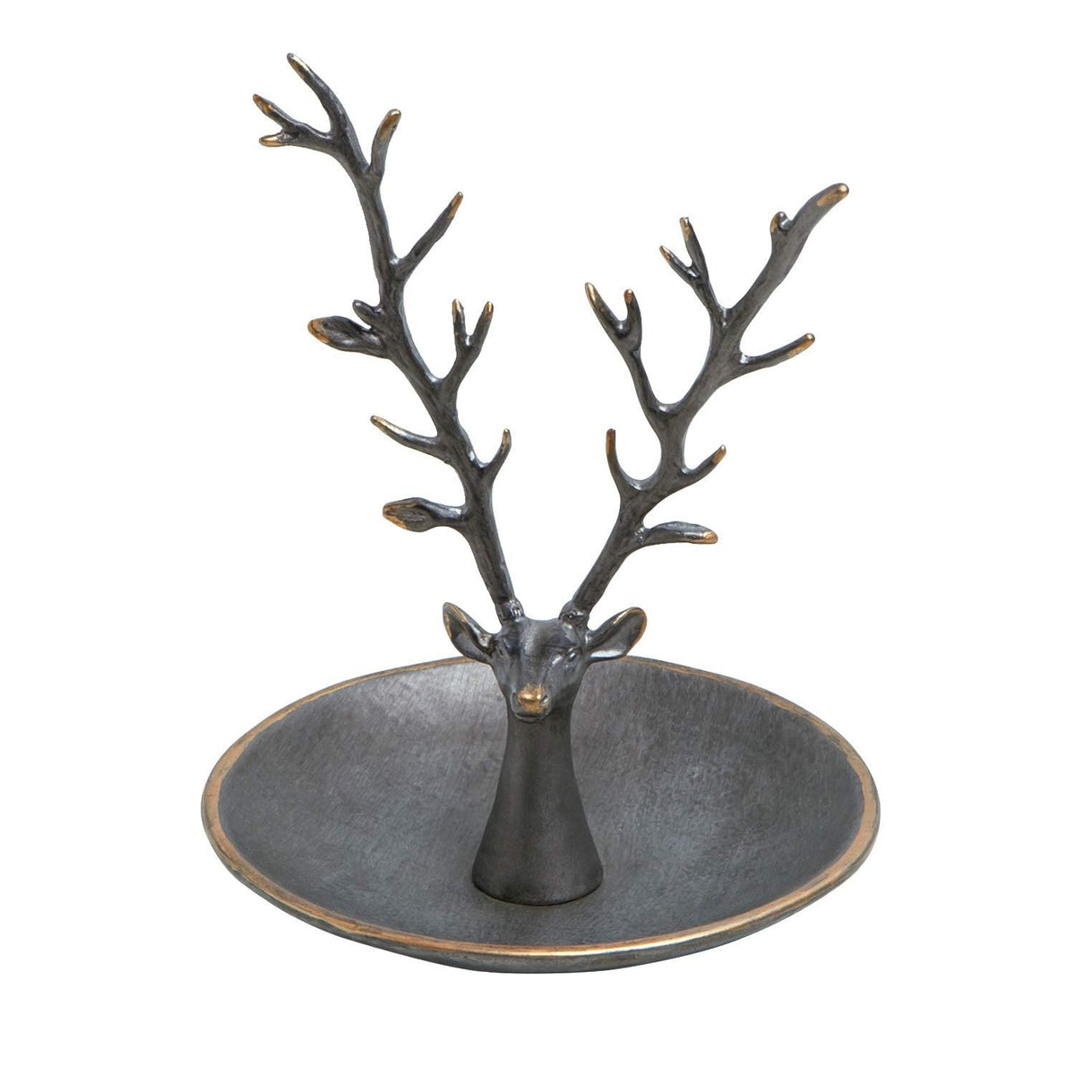SOFFEE DESIGN Jewelry Tray Ring Dish Holder, Metal Deer Antler Jewelry Stand with Tray Display Organizer, Deer Tree Jewelry Hanger Rack for Hanging Necklaces, Rings, Earrings, Bracelet, Watches