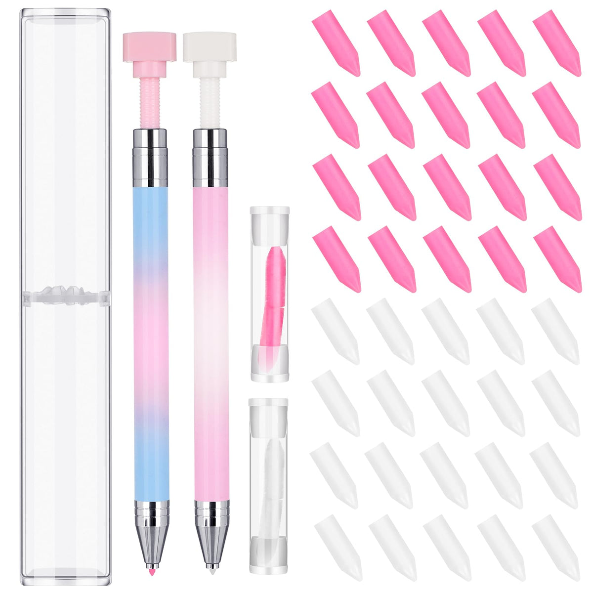 Jutom 2 Pack Diamond Painting Pens with 40 Replacement Wax Pink Wax Diamond Art Accessory with Protective Case Art Pen Tool for Nail DIY Painting Craft Gem(Gradient)