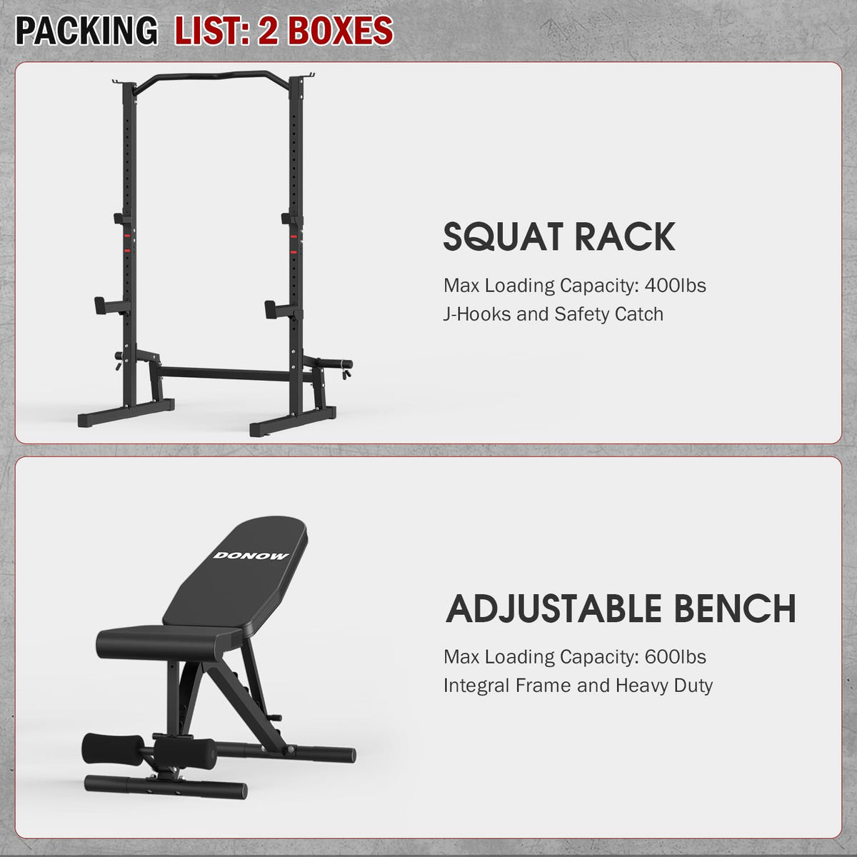 DONOW Olympic Weight Bench with Squat Rack Adjustable Workout Bench with Rack for Bench Press Sthrength Training (Black with Safety Catched)