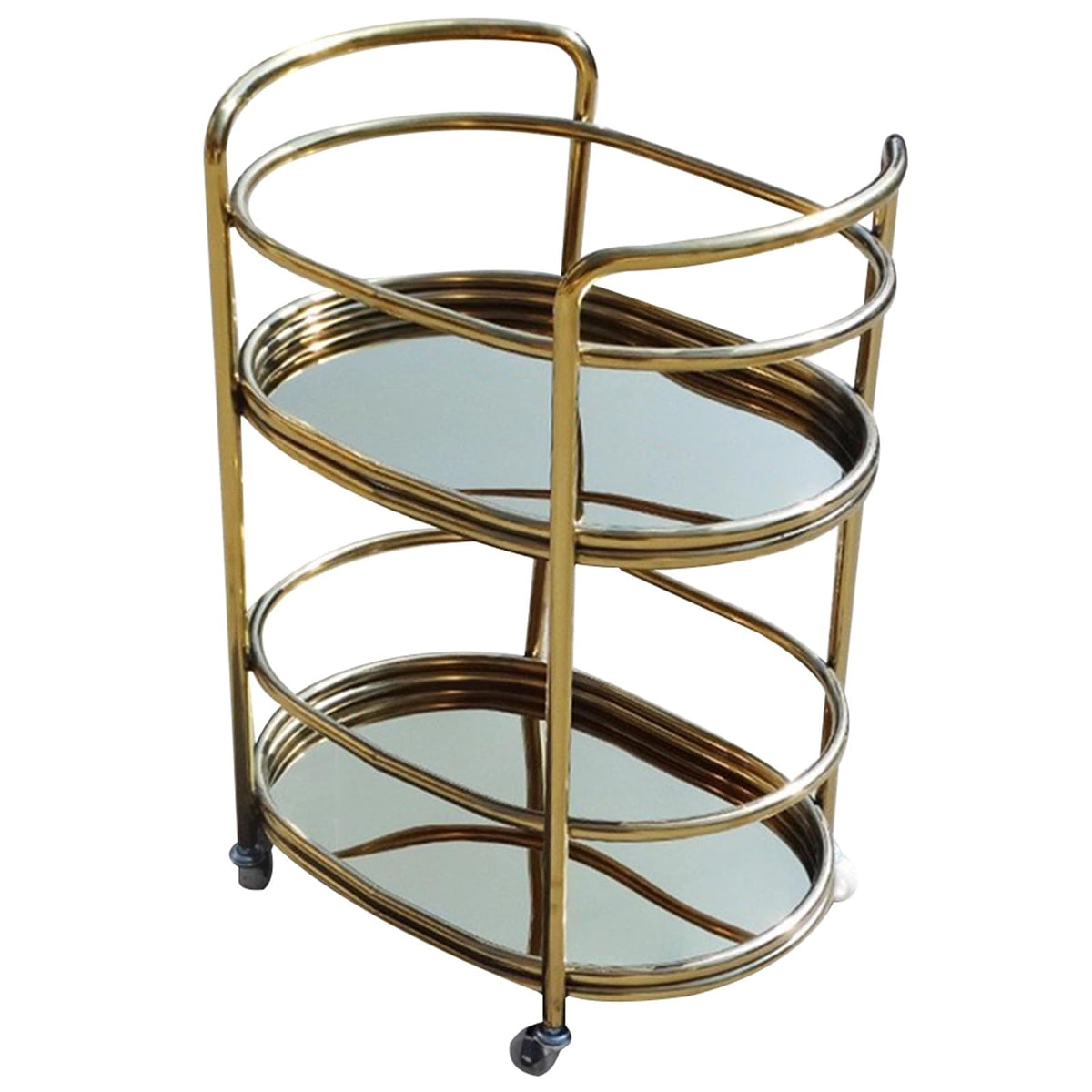 FGQuelleBM Luxury Beverage Cart with Wheels, Oval 2-Tier Serving Cart with Dual Handles, Stainless Steel for Wine Display(Gold)