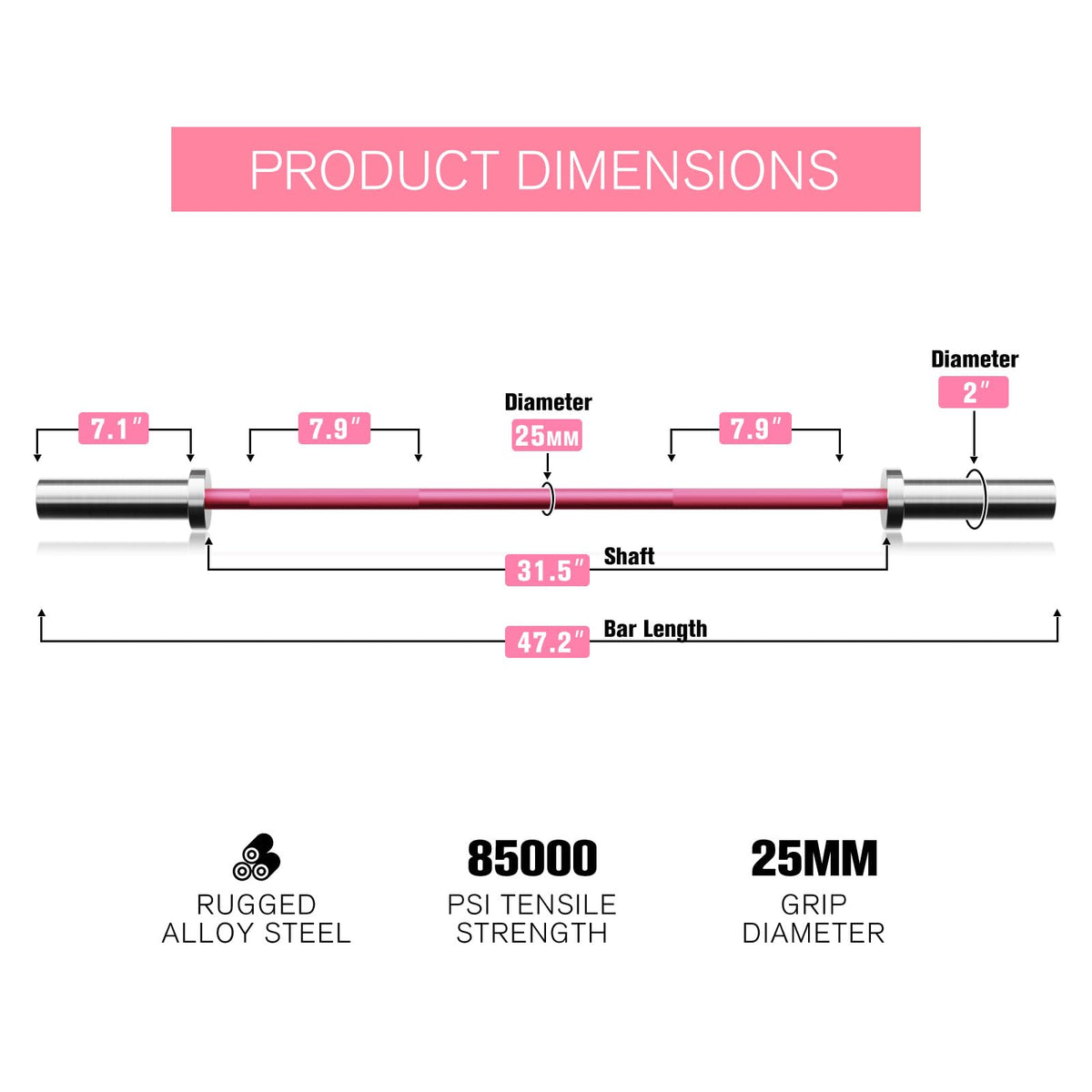 RITFIT Olympic Barbell 4ft/6ft - 2 Inch Weight Bar for Strength Training, Weightlifting, Squat, Deadlift, Bench Press, Curl, Overhead Press - 350lbs/500lbs Capacity 4FT Pink