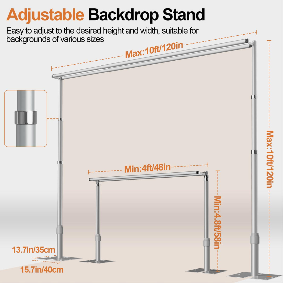 GLOSHOOTING Heavy Duty Backdrop Stand - 10x10ft, Double Crossbar Pipe and Drape Stand Kit, Adjustable Metal Frame for Wedding & Birthday Party Decorations