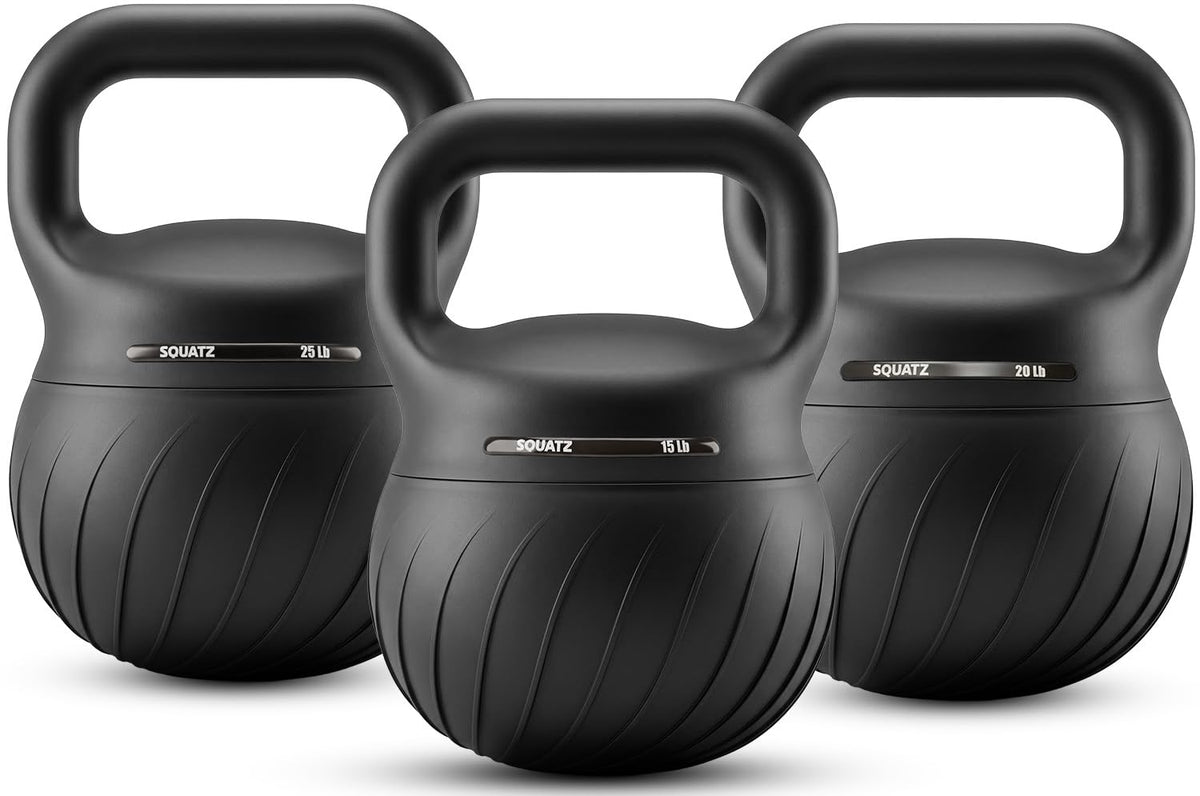 Squatz Soft Drop Kettlebell Set for Home Gym Strength Training - Cushioned Base Kettlebell Set with Wide Grip Handle, Floor-Safe Design, 15 lb, 20 lb, and 25 lb Weights for Full Body Workouts