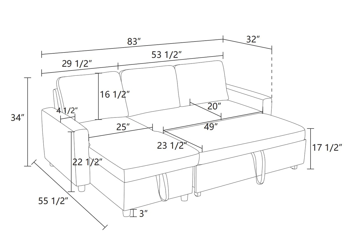 Trygoal Pull Out Couch, L Shaped Sectional Couch with Pull Out Bed, Convertible Sofa Bed with Storage Chaise, Queen Size Sleeper Sofa, Sofa Bed Couch, Sleeper Sofa with Storage, Gray