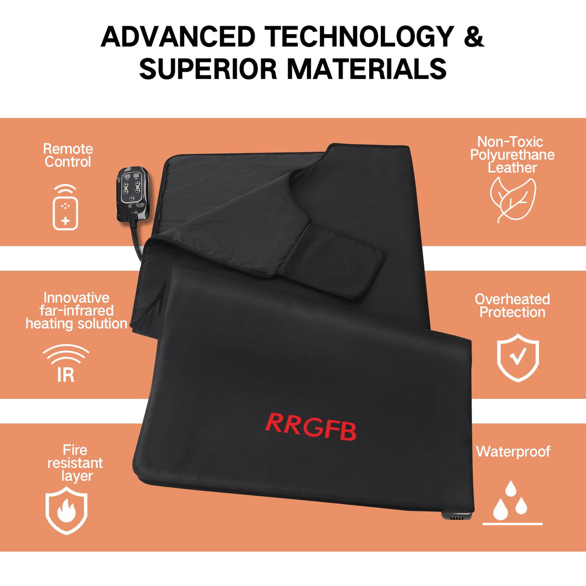RRGFB Portable Infrared Sauna Blanket, Detox & Relaxation at Home, Adjustable Timer 20-60 Min, Temperature Range 95-167℉, 6 ft x 2.6 ft, Durable PU Leather Cover