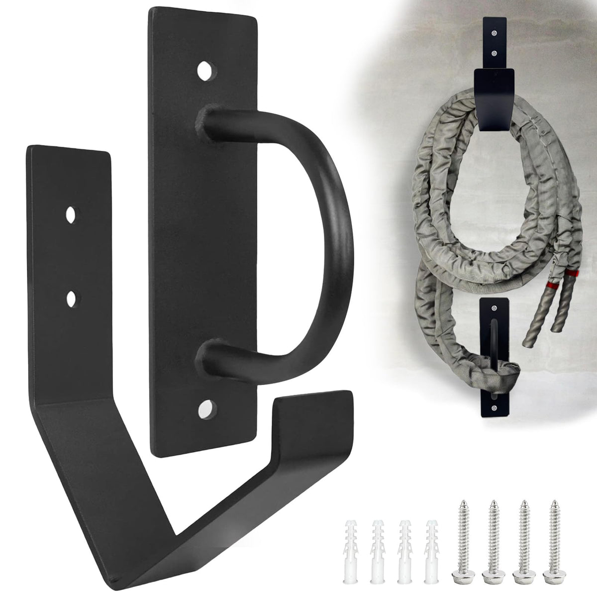 Mibcocny Battle Rope Anchor Kit Wall Mount, Set With Workout Wall Anchor And Rope Hook For 30-50 Feet, 1-2.5" Battle Ropes For Home Gym, Battle Rope Wall Mount Holder, Heavy Duty Gym Storage Rack