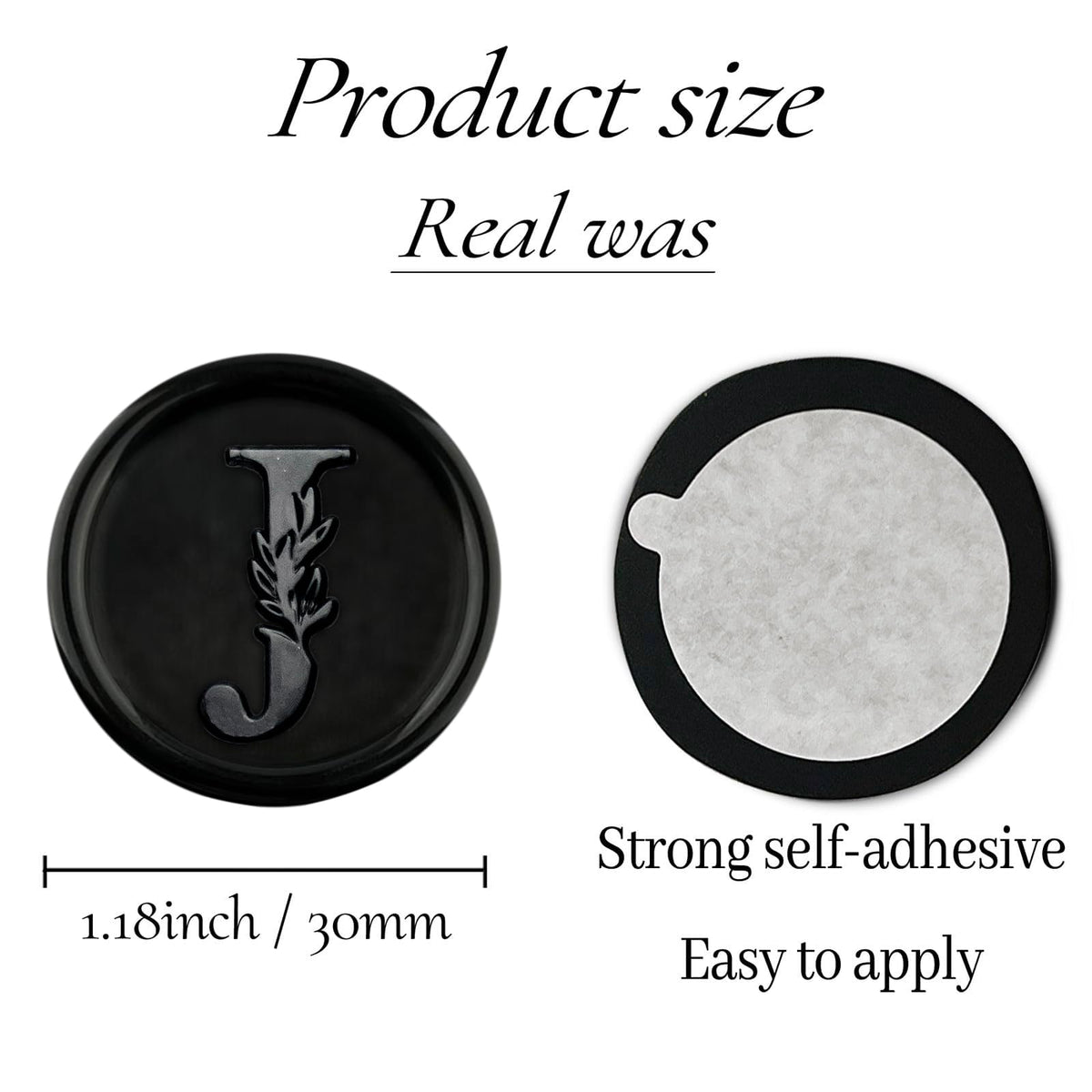 100Pcs Black Wax Seal Stickers Handmade Vintage Botanical Leaves Adhesive Letter Wax Stickers for Wedding Party Invitations, Envelope, Gift Wrap, Christmas(Initial J, Black)