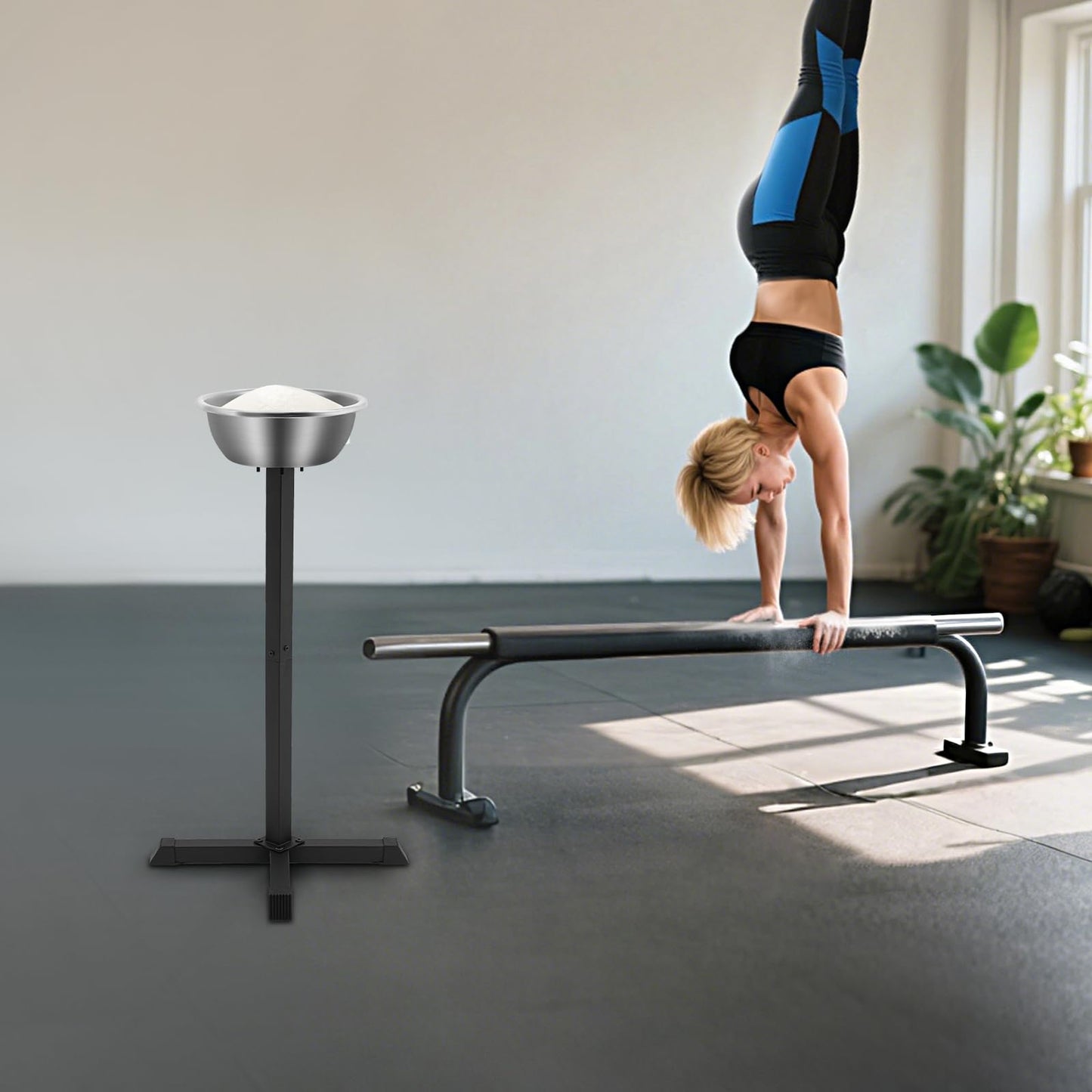 Gym Chalk Stand with Bowl, 42.3" Tall Chalk Holder for Weightlifting, Rock Climbing, Gymnastics, Freestanding Storage with Deep Basin for Sports Clubs, Training Rooms, Schools, Easy Assembly, Black