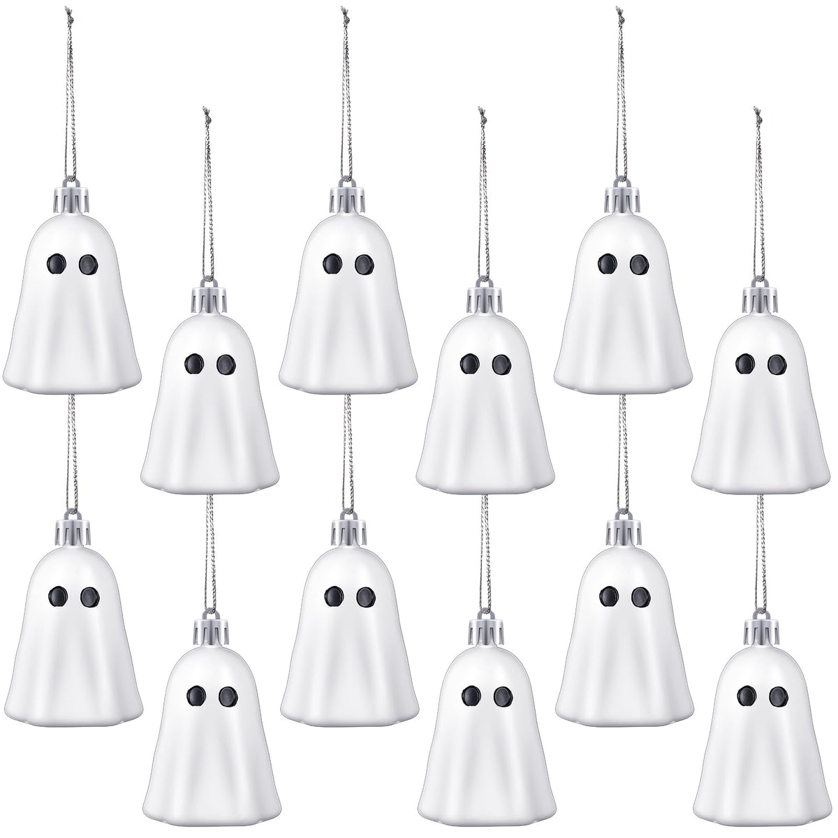 Tigeen 12 Pcs Halloween Hanging Ornaments Cute Ghost Decoration Halloween Tree Decoration Plastic Decorative Mini Ghost Ornaments for Home Tree Party Supplies (Cute,White)