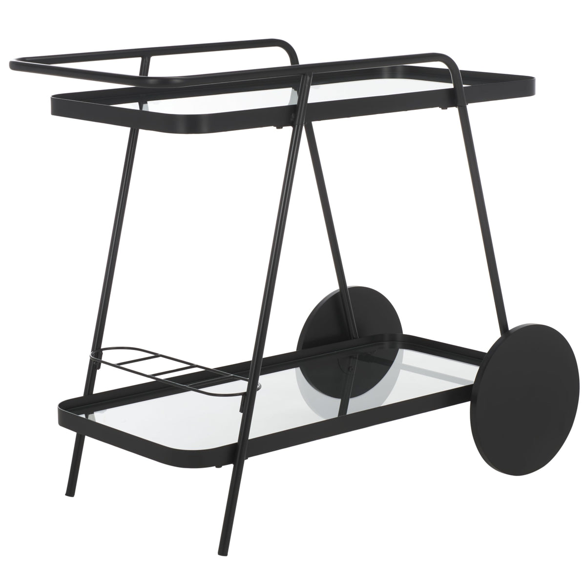 SAFAVIEH Home Collection Zunia Black/Clear Glass 2-Tier Bar Cart with Wheels