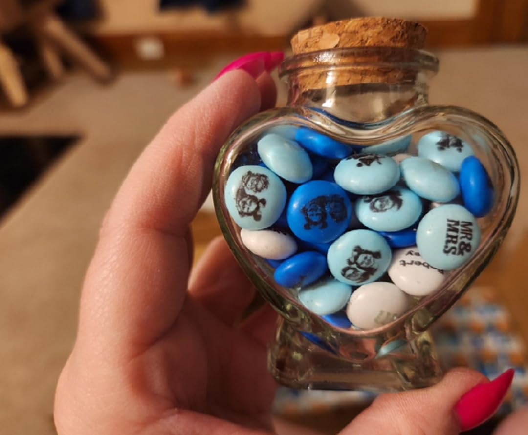 zmgmsmh Mini heart jars small heart shaped glass jars with cork lids candy jars bridal shower favors jars memo jiars perfect amount about 3 ounces holding sands, shells,candies etc (20 pieces)