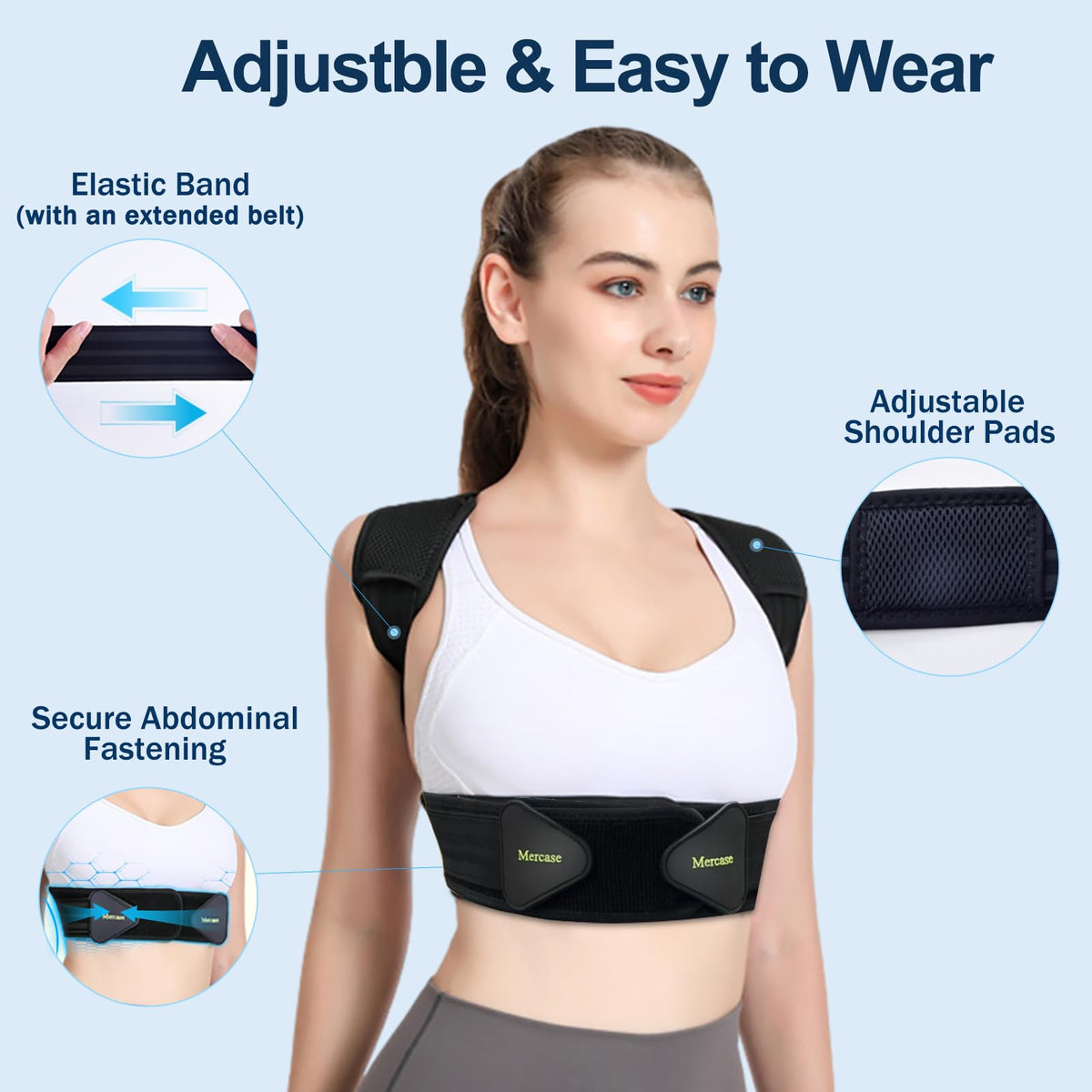 Mercase Professional Posture Corrector for Women and Men - Back Brace to Stop Slouching, Adjustable Full Back Support, Improve Spine Alignment & Stand Taller, Large(32-39 in)