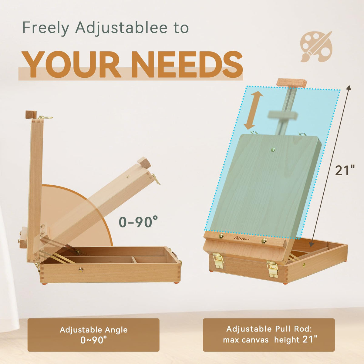 Tabletop Art Easel for Painting, Premium Wooden Sketchbox, Portable Desktop Painting Easel for Student Artist Beginner