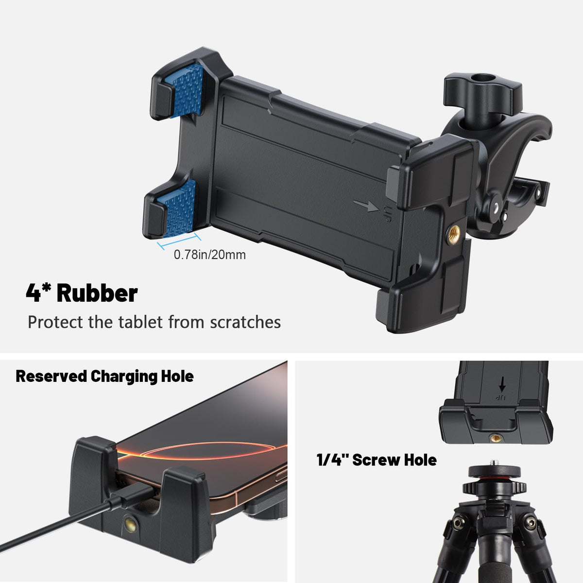 OHLPRO Tablet Mic Stand Holder for iPad Treadmill Handlebar Clamp, Mount for Spin Bike Microphone Peloton Stroller Bicycle, Fit 5-13” iPad Pro 12.9 Air Mini, Galaxy Tab, iPhone, Fire HD 10