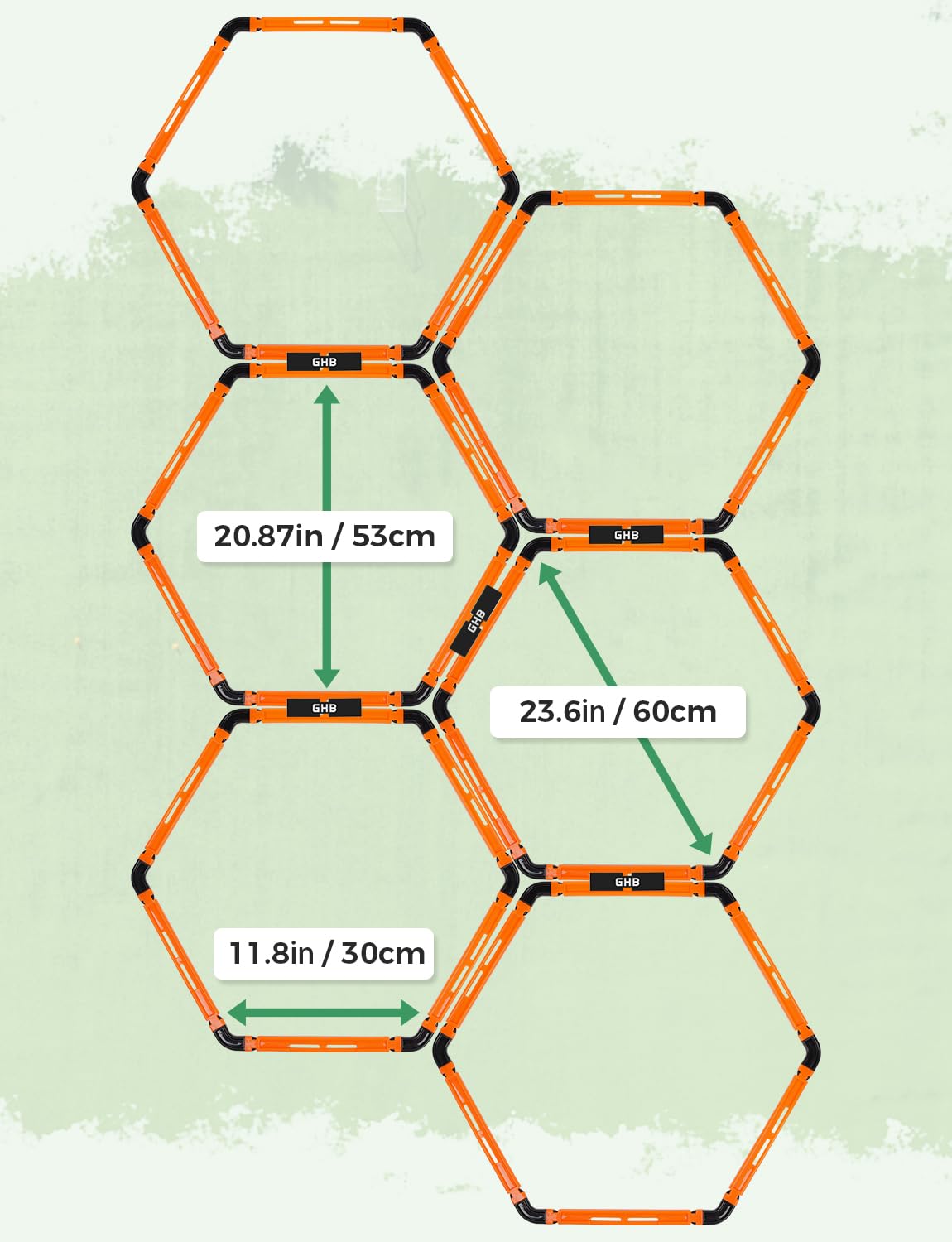 GHB Hex Agility Rings Speed Rings with Carrying Bag 6 Set Portable Hexagon Rings, Agility Ladder for Agility Footwork Training (Orange)