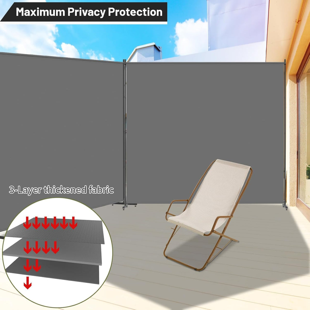 Room Divider, 72x72Inch Large Single Panel Privacy Screen,Thickened Fabric,Free Standing Partition Wall for Room Separation,Portable for Office,Bedroom,Patio,Gray