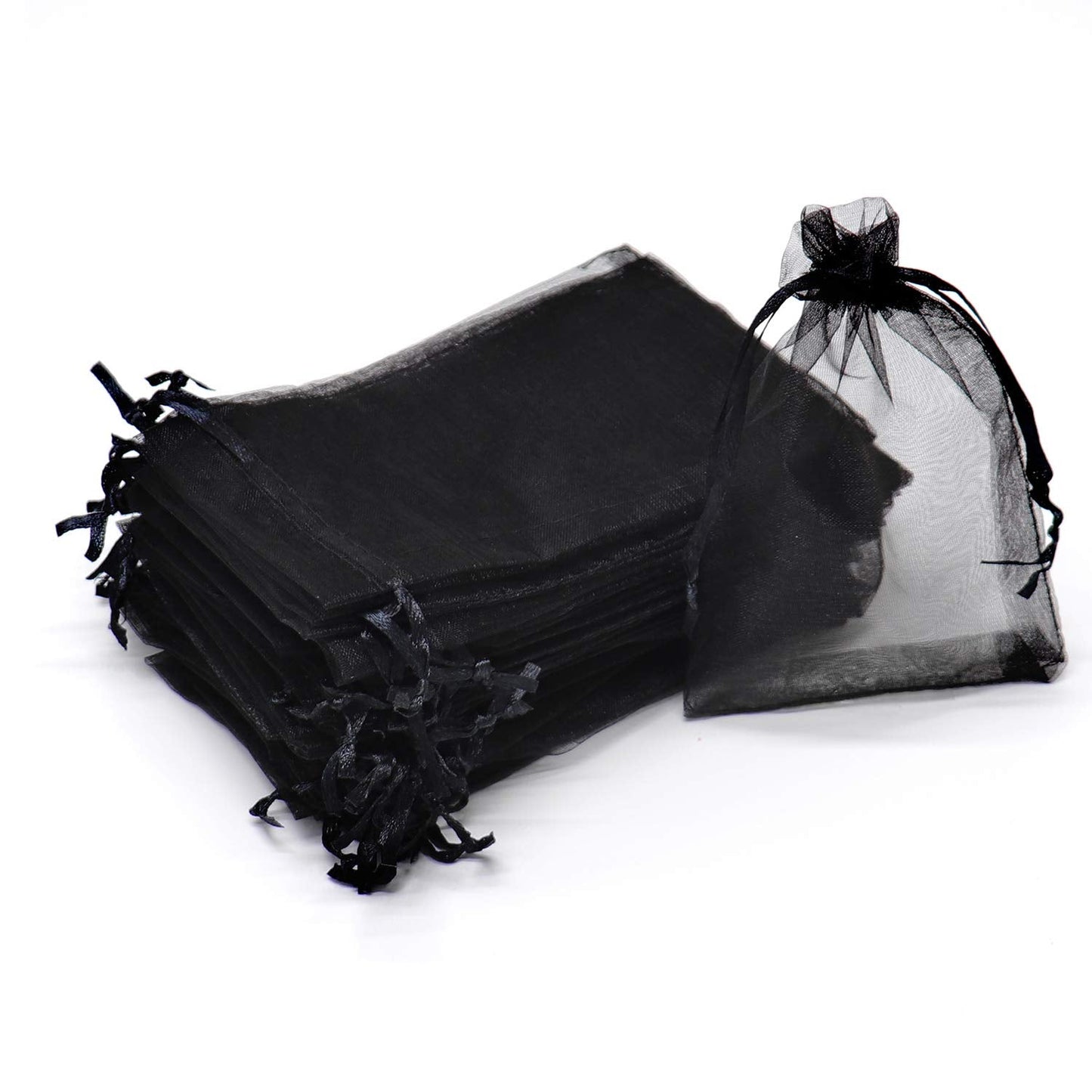 Bezall 100Pcs Organza Bags 6x8 Inch, Black Halloween Party Favor Bags with Drawstring, Mesh Jewelry Gift Bag Christmas Candy Pouches