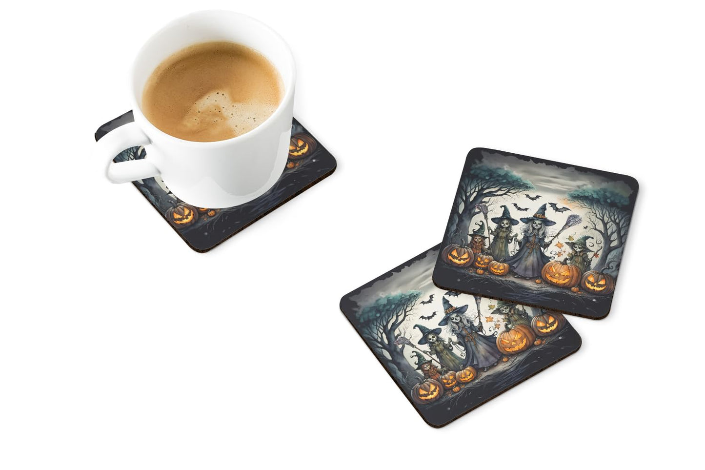 Caroline's Treasures Witches Spooky Halloween Foam Coaster Set of 4 Cup Coasters for Indoor and Outdoor, Coaster for Tabletop Protection, Anti Slip, Mouse pad Material