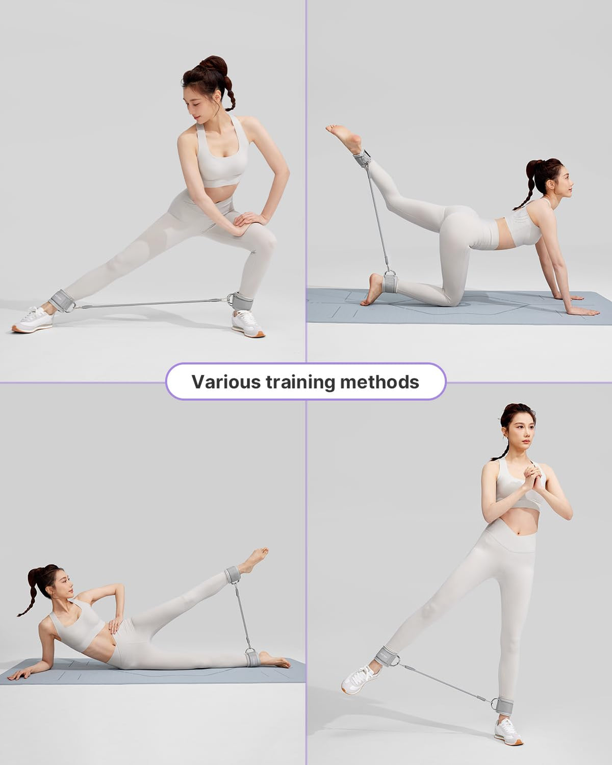 YOTTOY Ankle Resistance Bands with Cuffs, Adjustable Ankle Straps for Leg & Glute Workout, Butt Exercise Bands for Cable Machines Women, Perfect for Hip Fitness & Booty Training (Grey)