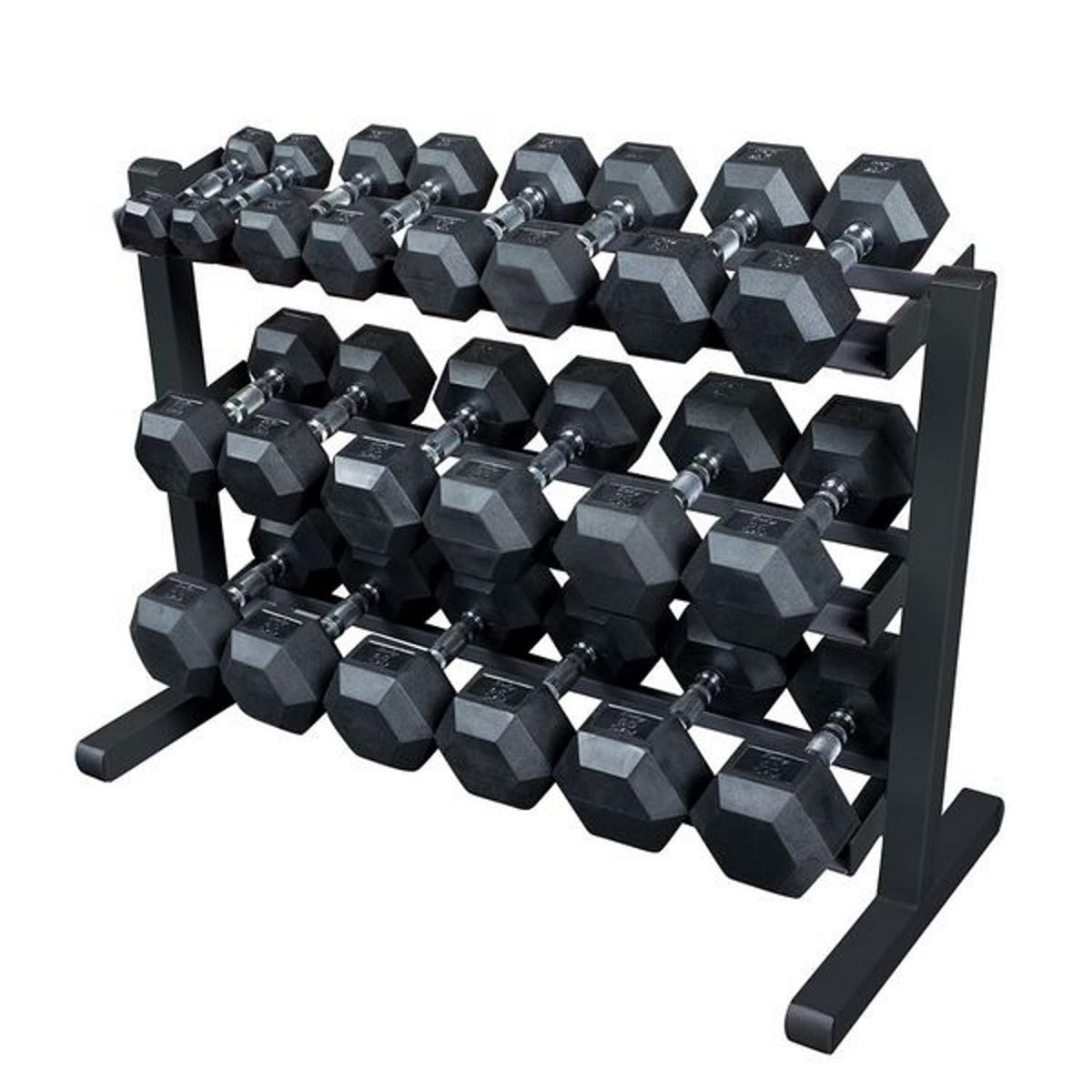 Body-Solid (GDR363) 3-Tier Horizontal Dumbbell Rack Stand Only, Weight Rack Stores 10 Pairs Hex Dumbbells from 5-50 lbs, Home Gym Dumbell Organizer Racks