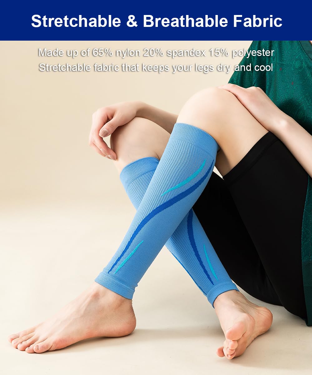 SUJAYU Leg Compression Sleeve Calf Compression Sleeve Women Compression Socks for Flying, Shin Compression Sleeve Shin Splint Relief (Blue, S/M)