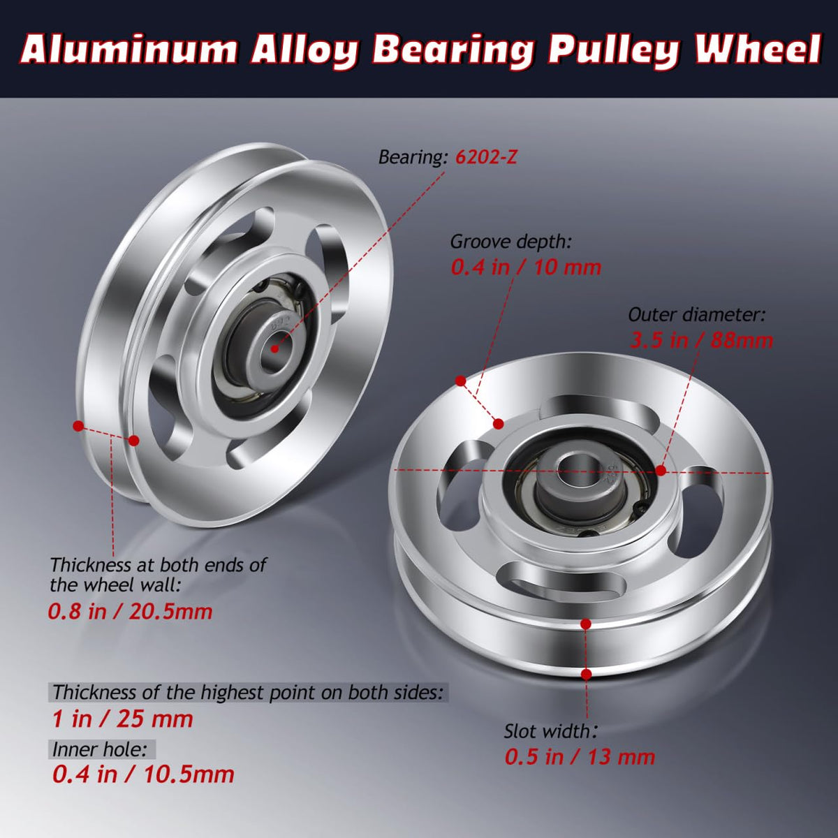 Toddmomy 90mm Aluminum Pulley Wheel for Cable Machine, Heavy Duty Gym Cable Pulley Replacement with Bearing for Home Gym System, LAT Pulldown Attachment