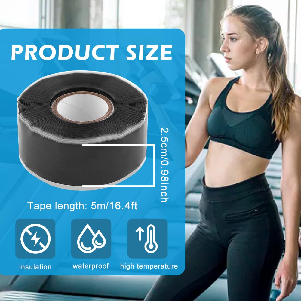 Arivlune Grip Tape - 16.4FT Self Fusing Silicone Tape, Rubber Grip Wrap for Pull Up Bars, Barbells, Dumbbells, Gym Equipment, Bike Handles(Color:Black)