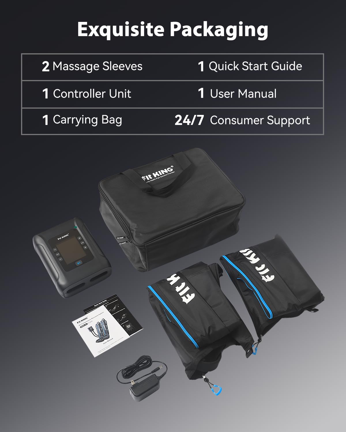 FIT KING Professional Air Compression Leg Recovery Compression System, Rechargeable Portable Recovery Boots Pneumatic Compression Device, Fast Recovery & Improved Circulation for Athletes (Large)