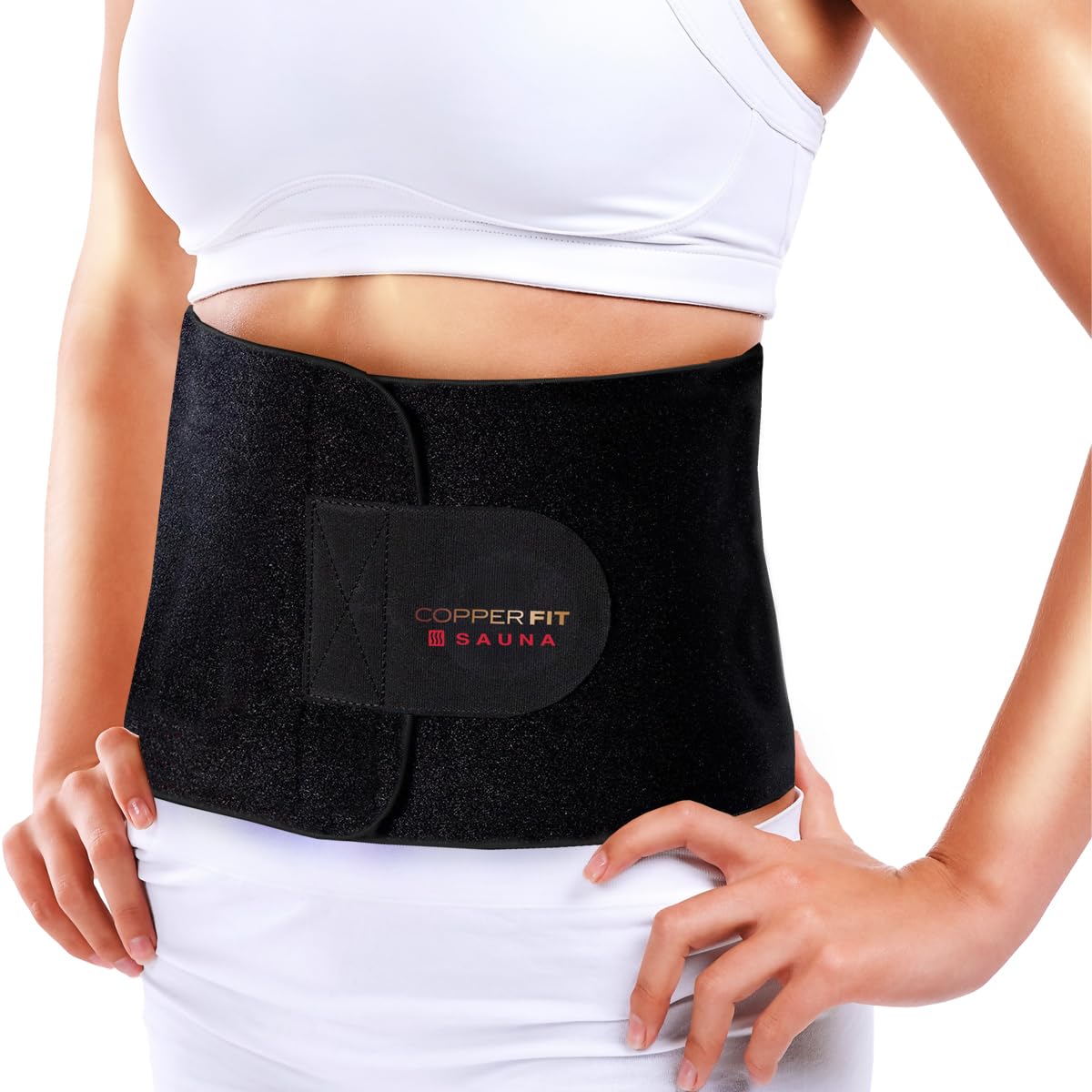 Copper Fit Infrared Sauna Belt – Waist Trainer for Men & Women – Increases Sweat & Supports Core – Adjustable Compression – Copper-Infused (Black, SM)
