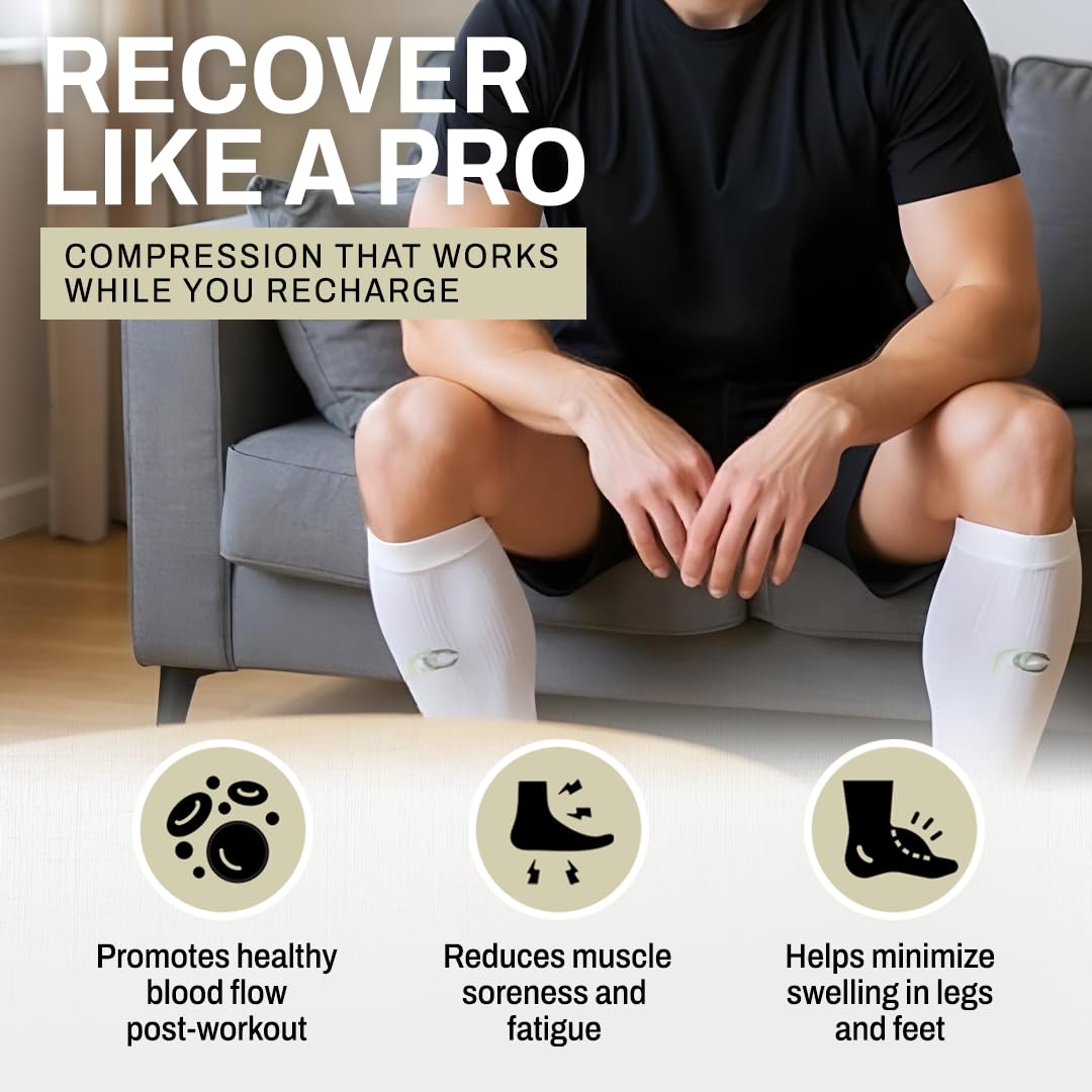 ProCompression Compression Calf Sleeves for Men & Women - Shin Sleeves for Shin Splint Relief, Travel, and Running Support - Navy Over White (Small/Medium)